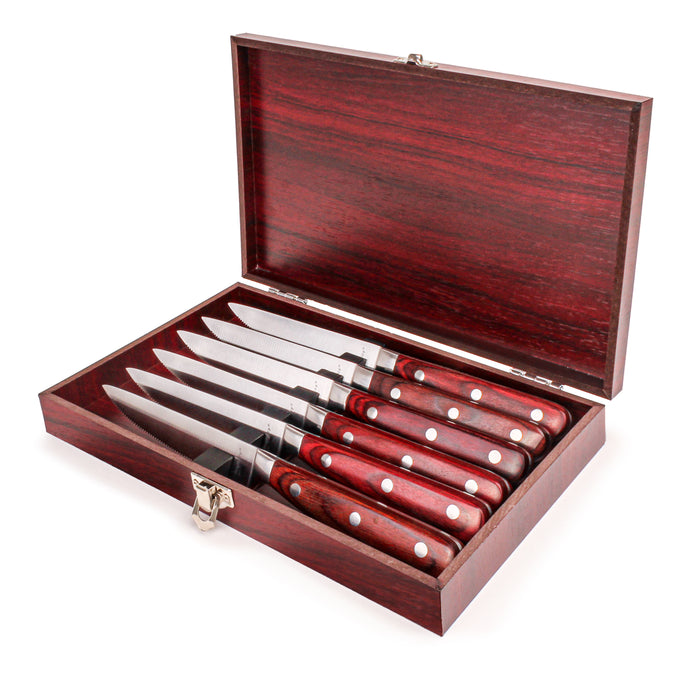 Image 4 of Pakka Wood 7pc Stainless Steel Steak Knife Set with Wood Case