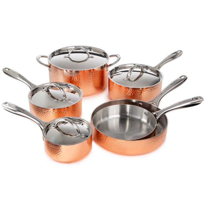 Image 1 of Shopberghoff Vintage 10pc Tri-Ply Copper Cookware Set with Lids, Hammered