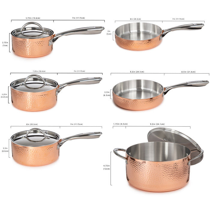 Image 9 of Shopberghoff Vintage 10pc Tri-Ply Copper Cookware Set with Lids, Hammered