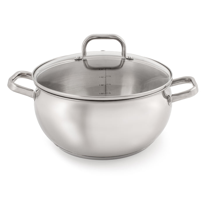 Image 1 of Shopberghoff Belly Shape 18/10 Stainless Steel 9.5" Stock Pot with Glass Lid, 5.5qt.