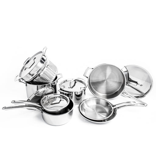 Image 2 of Shopberghoff Professional 13pc Tri-Ply 18/10 Stainless Steel Cookware Set with SS Lids
