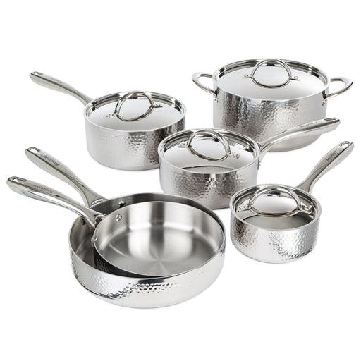 Image 1 of Shopberghoff Vintage 10Pc Tri-Ply 18/10 Stainless Steel Cookware Set, Hammered