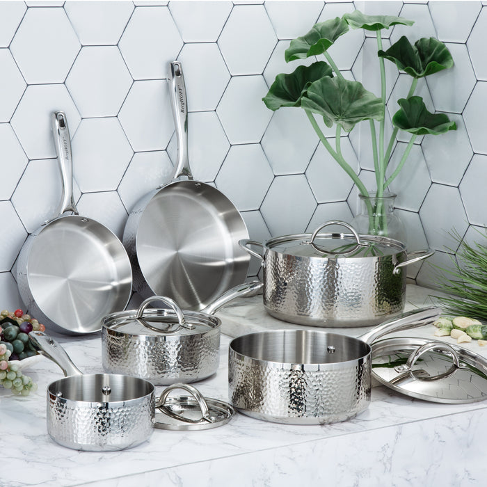 Image 2 of Shopberghoff Vintage 10Pc Tri-Ply 18/10 Stainless Steel Cookware Set, Hammered