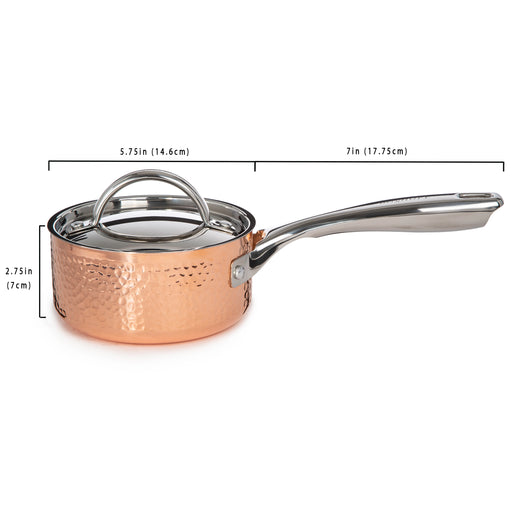 Image 2 of Shopberghoff Vintage Tri-Ply Copper 5.5" Saucepan 1qt. with Lid, Hammered