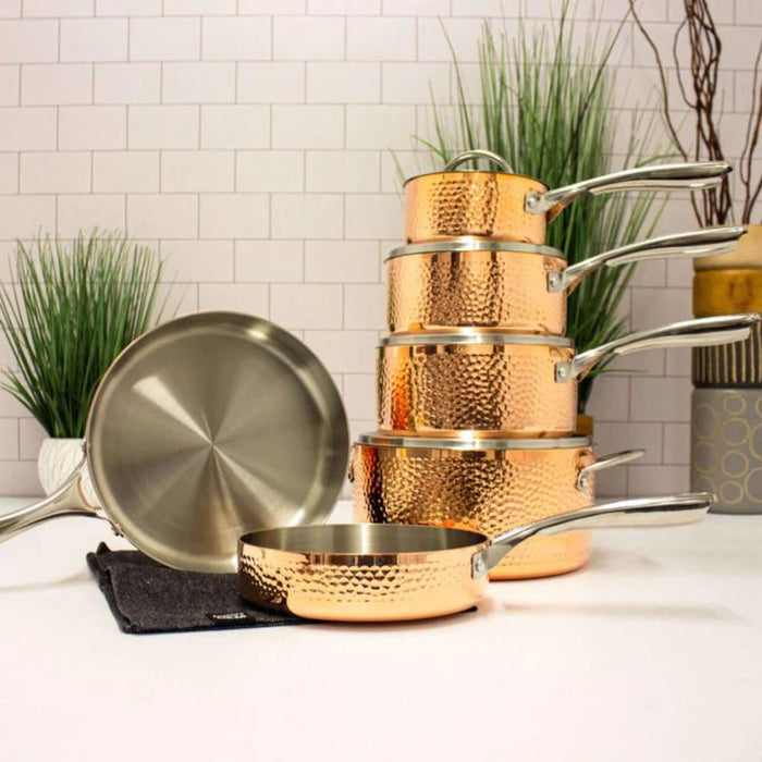 Image 7 of Shopberghoff Vintage Tri-Ply Copper 5.5" Saucepan 1qt. with Lid, Hammered