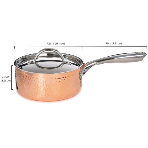 Image 2 of Shopberghoff Vintage Tri-Ply Copper 7" Saucepan 2qt. with Lid, Hammered