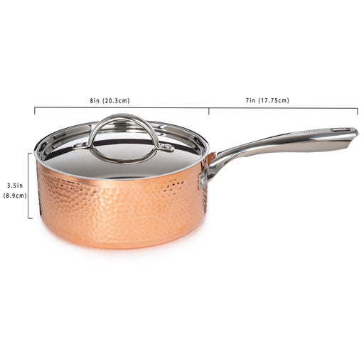 Image 2 of Shopberghoff Vintage Tri-Ply Copper 8" Saucepan 3qt. with Lid, Hammered