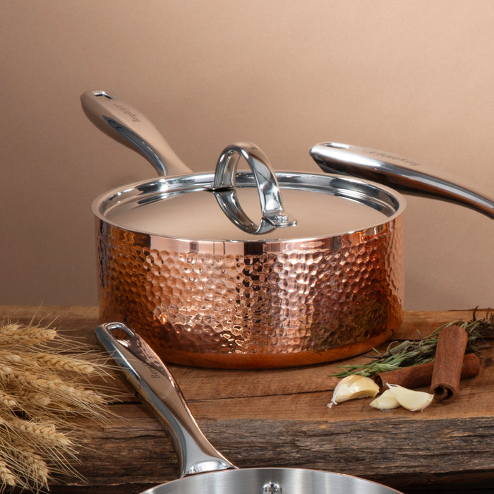 Image 5 of Shopberghoff Vintage Tri-Ply Copper 8" Saucepan 3qt. with Lid, Hammered