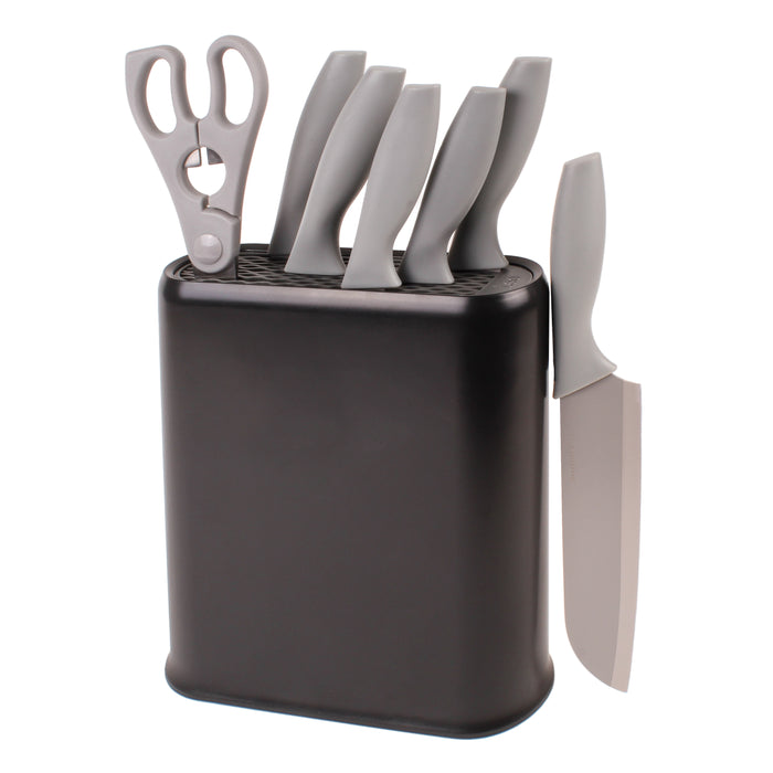 Image 1 of Shopberghoff 8Pc Stainless Steel Kitchen Knife Set with Universal Knife Block, Gray