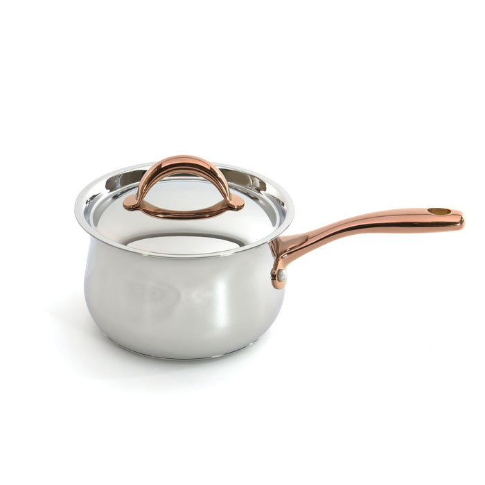 Image 4 of Ouro Gold 14pc 18/10 Stainless Steel Cookware Set, Rose Gold Handles, Metal Lids