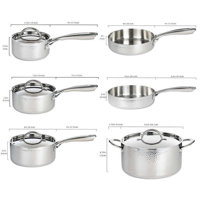 Image 12 of Vintage 13pc Tri-Ply 18/10 Stainless Steel Cookware with Spatulas Set, SS Lids, Hammered