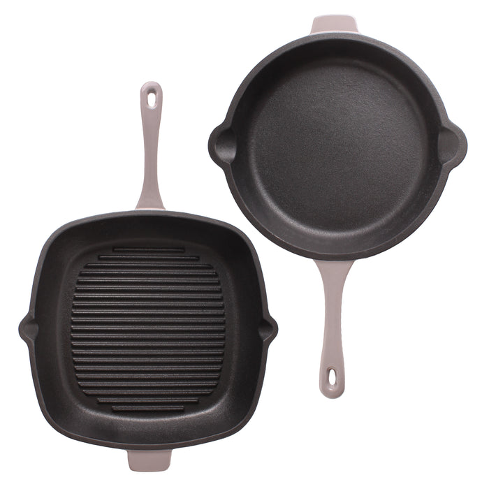 Image 3 of Neo 4pc Cast Iron Cookware Set, Grill Pan, Fry Pan & Oval Dutch Oven, Oyster