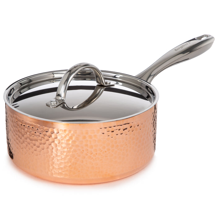 Image 3 of Shopberghoff Vintage 5pc Tri-Ply Copper Saucepan & Deep Skillet Cookware Set,  SS Lids, Hammered
