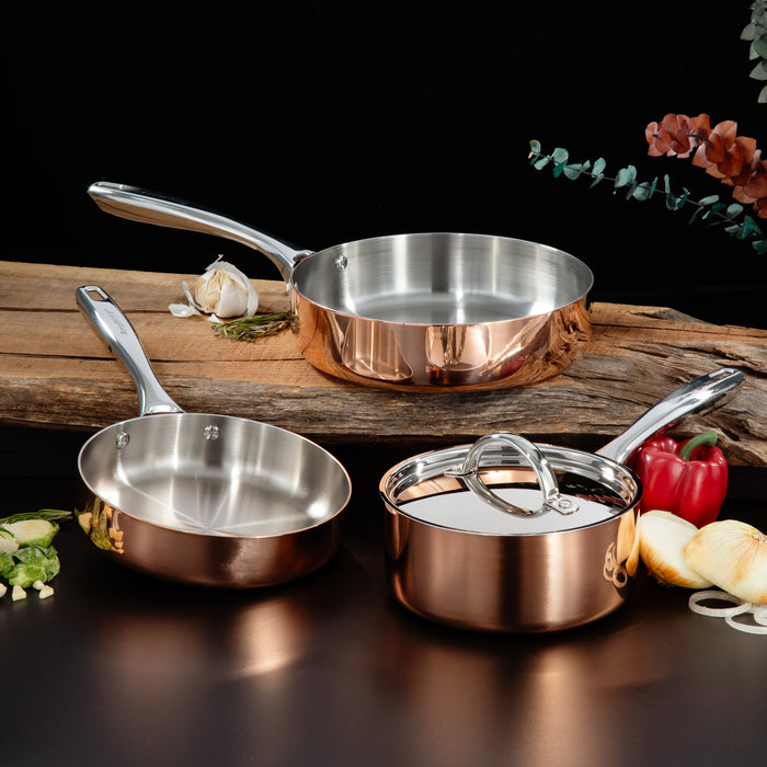 Image 2 of Shopberghoff Vintage 4pc Tri-Ply Copper Cookware Set with Lids, Polished