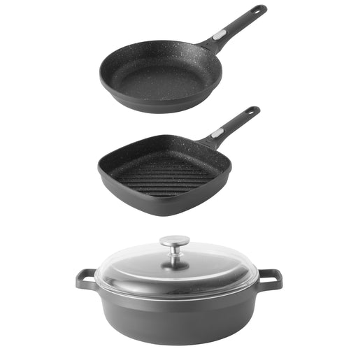 Image 1 of Shopberghoff Gem 4Pc Non-stick Cast Aluminum Cookware Set, Fry pan, Grill Pan & Saute Pan