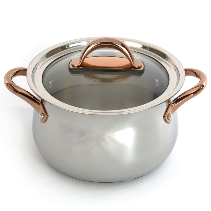 Image 7 of Ouro Gold 3pc 18/10 Stainless Steel Cookware Set, Glass Lids, Rose Gold Handles
