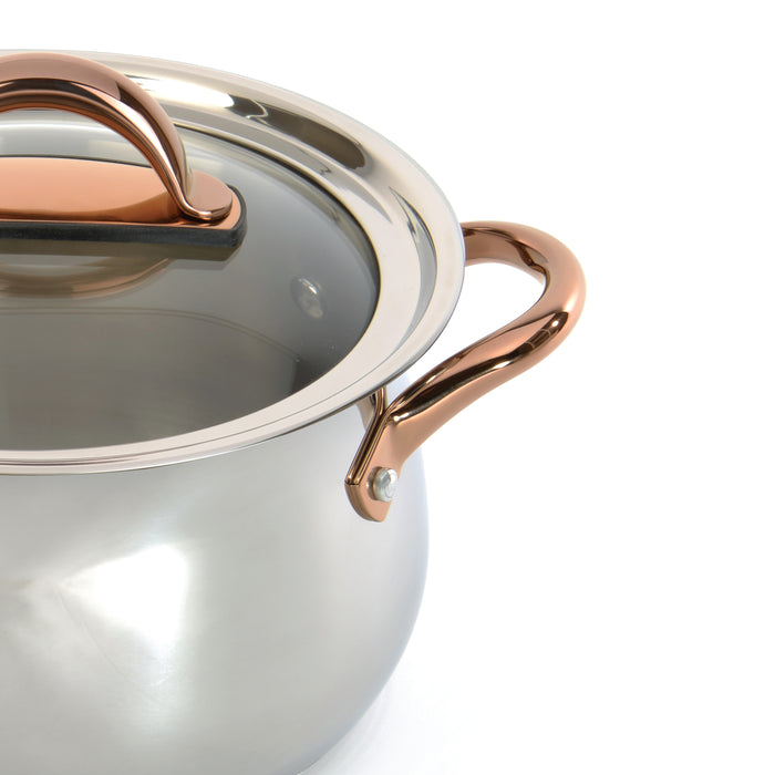 Image 5 of Ouro Gold 3pc 18/10 Stainless Steel Steamer Set, Glass Lid, Rose Gold Handles
