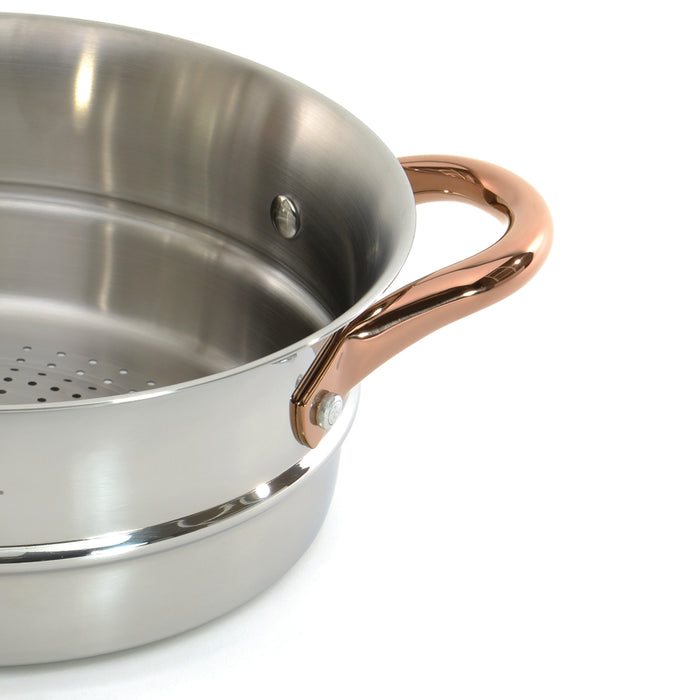 Image 6 of Ouro Gold 3pc 18/10 Stainless Steel Steamer Set, Glass Lid, Rose Gold Handles