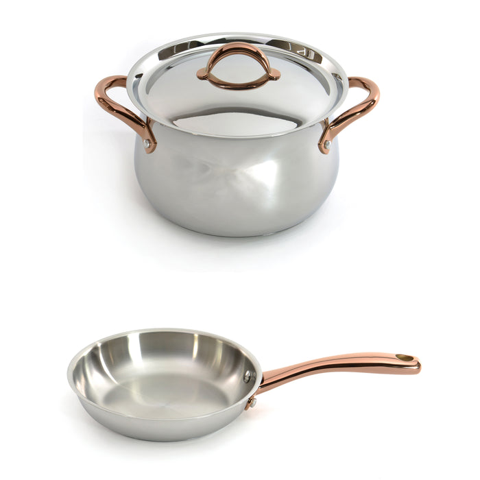Image 1 of Ouro Gold 3pc 18/10 Stainless Steel Starter Set, SS Lids , Rose Gold Handles