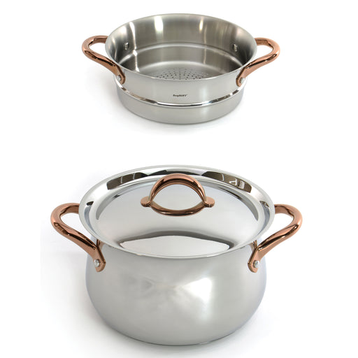 Image 1 of Ouro Gold 3pc 18/10 SS Steamer Set, SS Lids, Rose Gold Handles