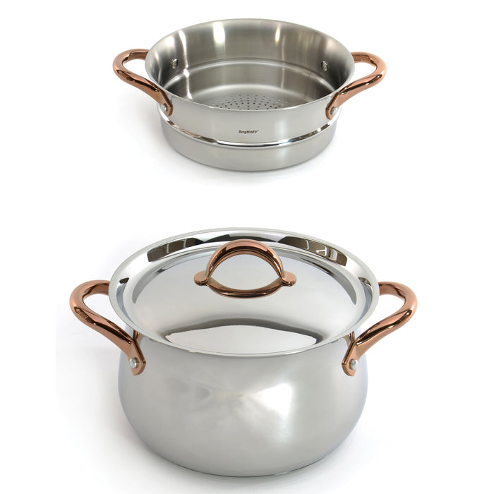 Image 1 of Ouro Gold 3pc 18/10 SS Steamer Set, SS Lids, Rose Gold Handles