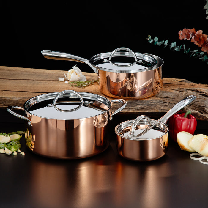 Image 2 of Shopberghoff Vintage 6pc Tri-Ply Copper Cookware Set with Lids, Polished