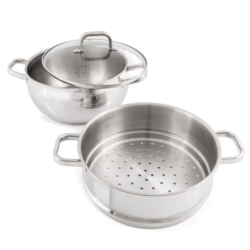 Image 1 of Shopberghoff Belly Shape 3pc 18/10 Stainless Steel Steamer Set with Glass Lid