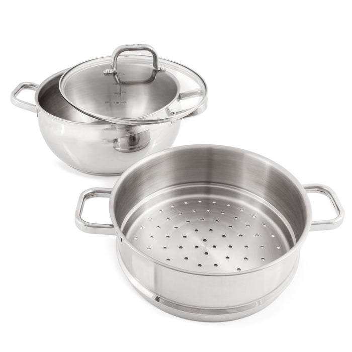 Image 1 of Shopberghoff Belly Shape 3pc 18/10 Stainless Steel Steamer Set with Glass Lid