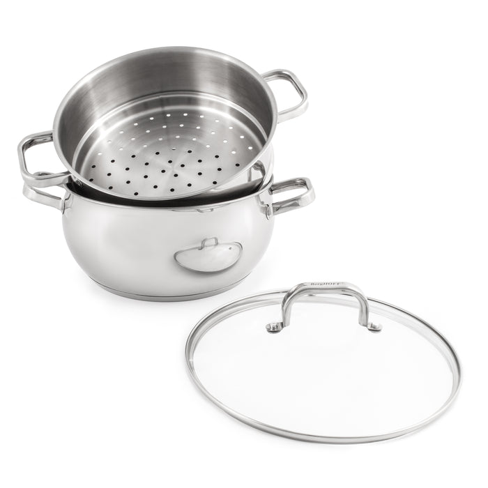 Image 3 of Shopberghoff Belly Shape 3pc 18/10 Stainless Steel Steamer Set with Glass Lid