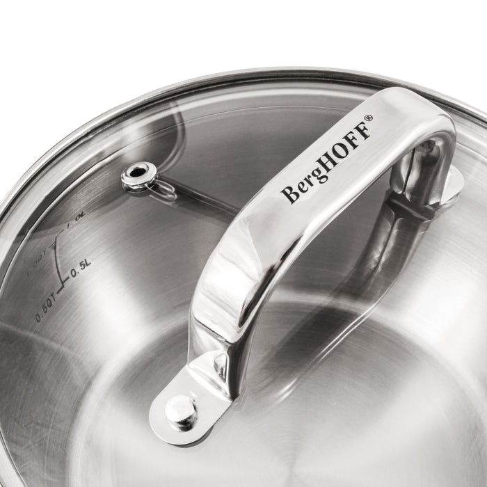 Image 4 of Shopberghoff Belly Shape 3pc 18/10 Stainless Steel Fry Pan & Saucepan Cookware Set with Glass Lid