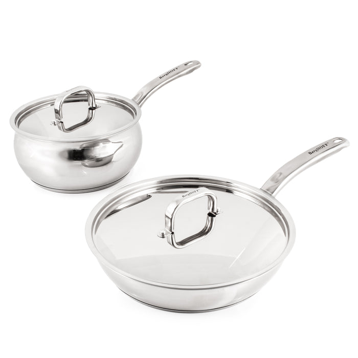 Image 1 of Shopberghoff Belly Shape 3pc 18/10 Stainless Steel Skillet & Saucepan Cookware Set with SS Lids
