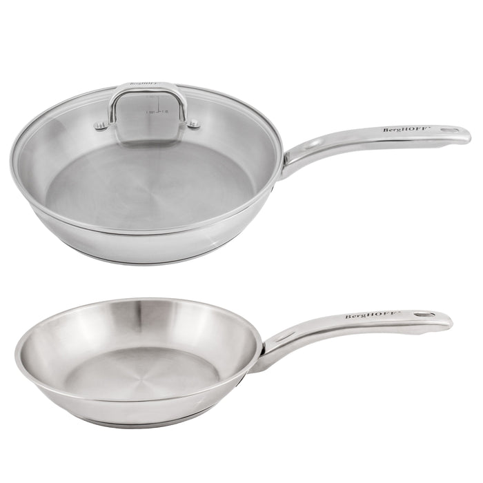 Image 1 of Shopberghoff Belly Shape 3pc 18/10 Stainless Steel Fry Pan & Skillet Cookware Set with Glass Lid