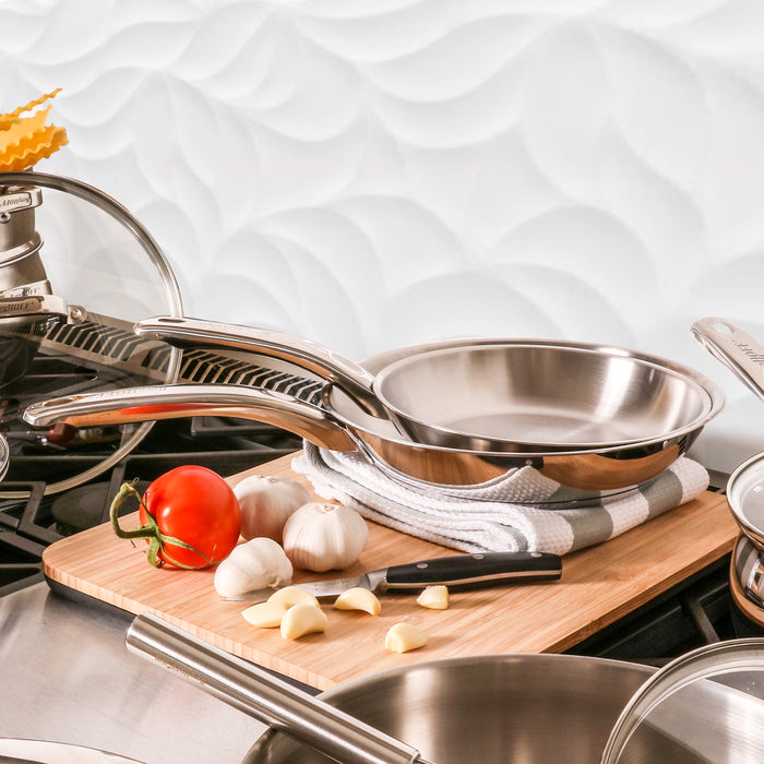 Image 2 of Shopberghoff Belly Shape 3pc 18/10 Stainless Steel Fry Pan & Skillet Cookware Set with Glass Lid