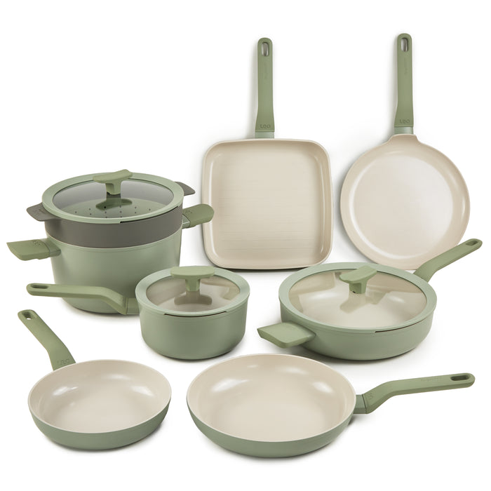 Image 1 of Shopberghoff Leo Balance 11pc Non-stick Aluminum Cookware Set, Glass Lids, Sage