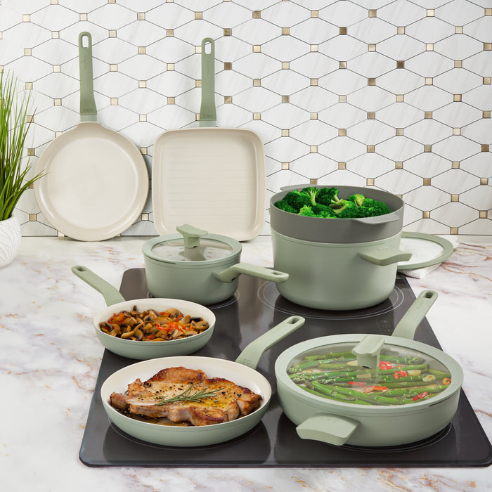 Image 2 of Shopberghoff Leo Balance 11pc Non-stick Aluminum Cookware Set, Glass Lids, Sage