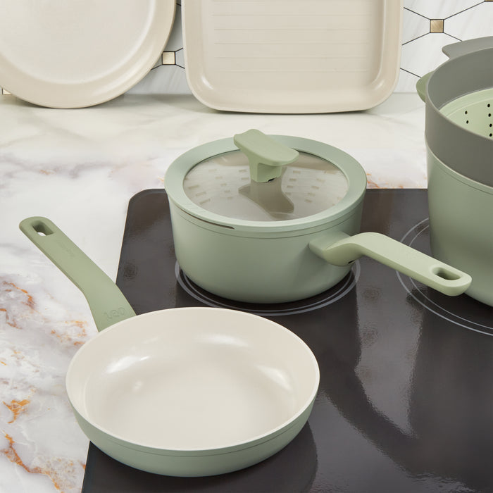 Image 3 of Shopberghoff Leo Balance 11pc Non-stick Aluminum Cookware Set, Glass Lids, Sage