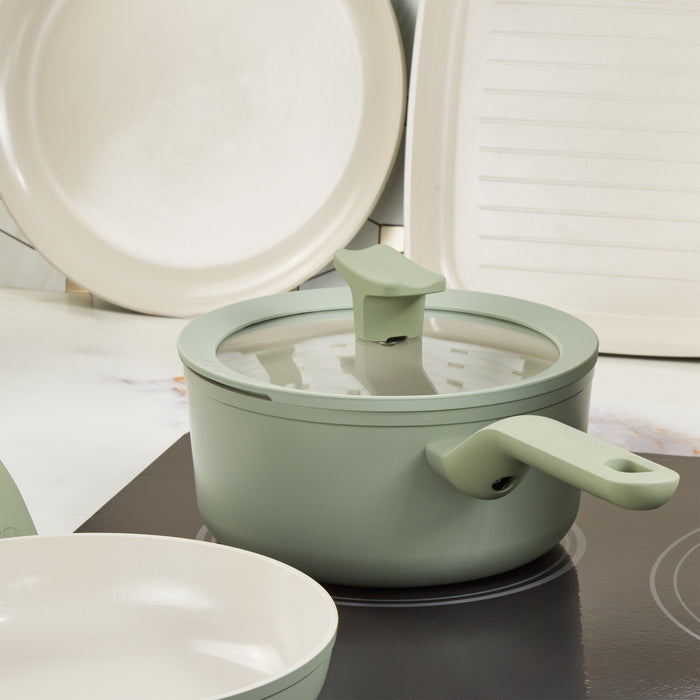 Image 8 of Shopberghoff Leo Balance 11pc Non-stick Aluminum Cookware Set, Glass Lids, Sage