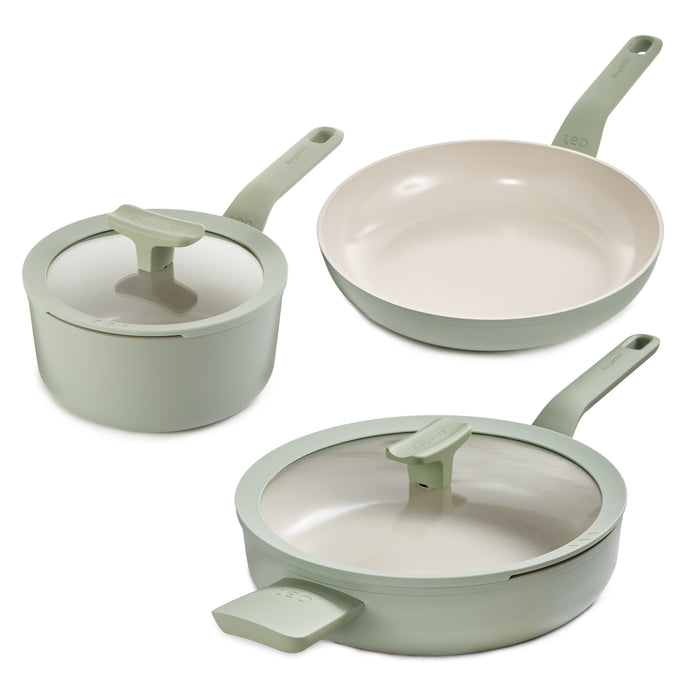 Image 1 of Shopberghoff Leo Balance 5pc Non-stick Aluminum Cookware Set, Glass Lids, Sage