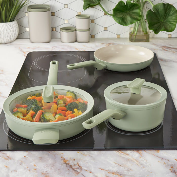 Image 2 of Shopberghoff Leo Balance 5pc Non-stick Aluminum Cookware Set, Glass Lids, Sage