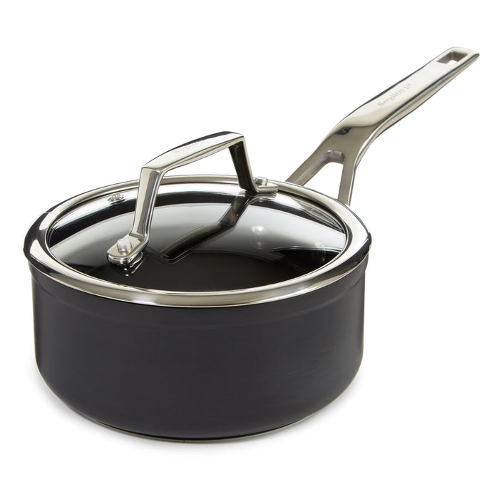 Image 1 of Shopberghoff Essentials Non-stick Hard Anodized 6.25" Saucepan 1.3qt. With Glass Lid, Black