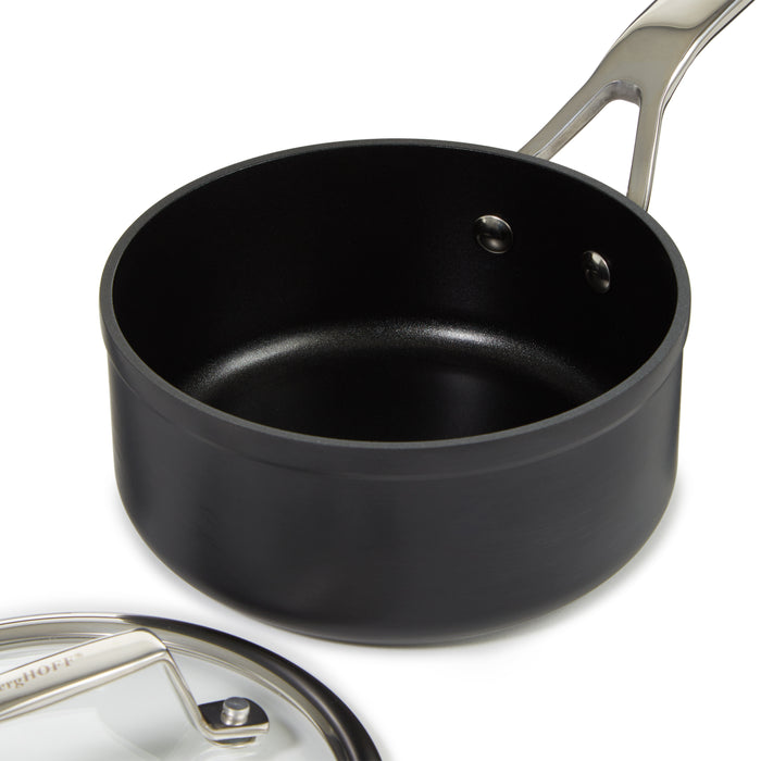 Image 3 of Shopberghoff Essentials Non-stick Hard Anodized 6.25" Saucepan 1.3qt. With Glass Lid, Black