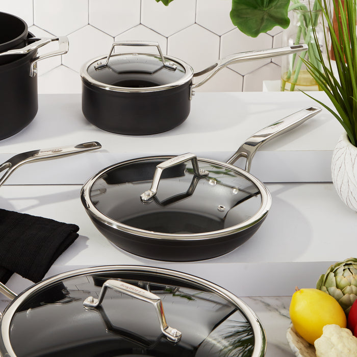 Image 4 of Shopberghoff Essentials Non-stick Hard Anodized 6.25" Saucepan 1.3qt. With Glass Lid, Black