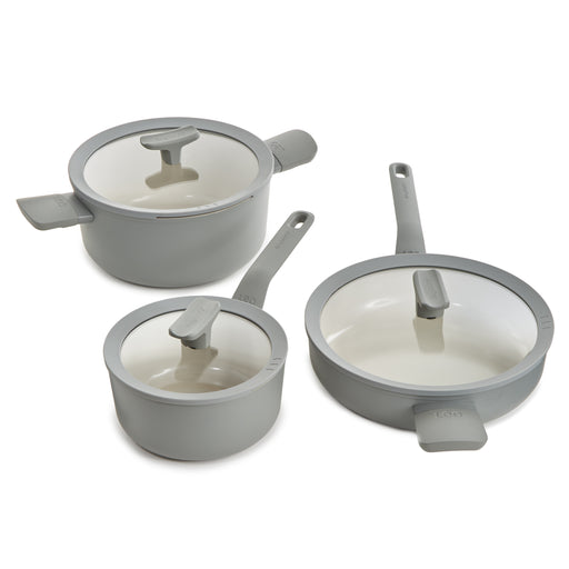 Image 1 of Shopberghoff Balance 6Pc Non-stick Ceramic Cookware Set With Glass Lid, Recycled Aluminum, Moonmist