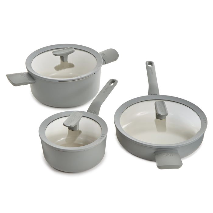 Image 1 of Shopberghoff Balance 6Pc Non-stick Ceramic Cookware Set With Glass Lid, Recycled Aluminum, Moonmist