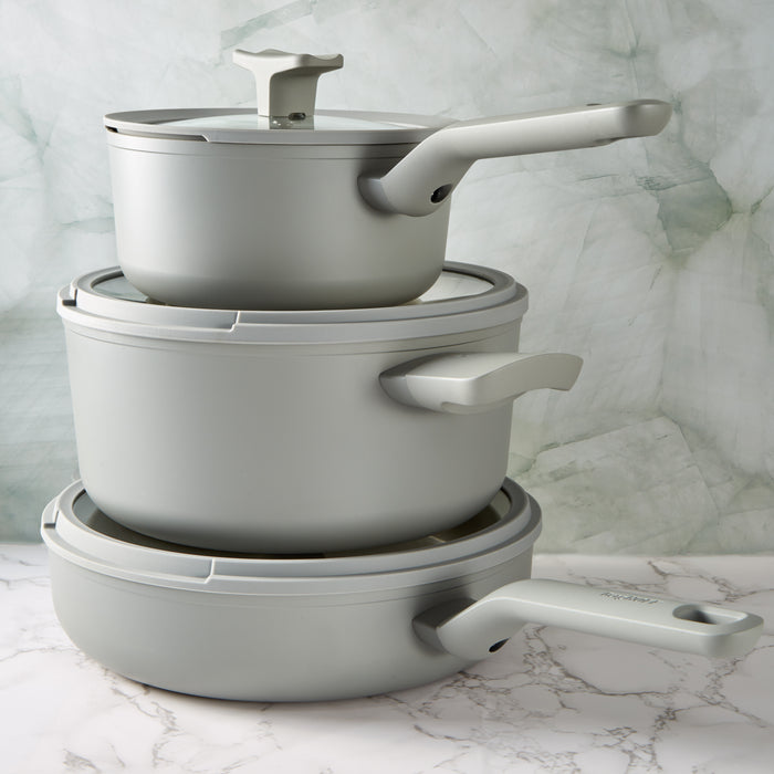 Image 3 of Shopberghoff Balance 6Pc Non-stick Ceramic Cookware Set With Glass Lid, Recycled Aluminum, Moonmist