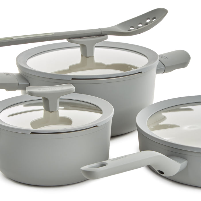 Image 4 of Shopberghoff Balance 6Pc Non-stick Ceramic Cookware Set With Glass Lid, Recycled Aluminum, Moonmist