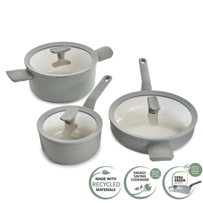 Image 10 of Shopberghoff Balance 6Pc Non-stick Ceramic Cookware Set With Glass Lid, Recycled Aluminum, Moonmist