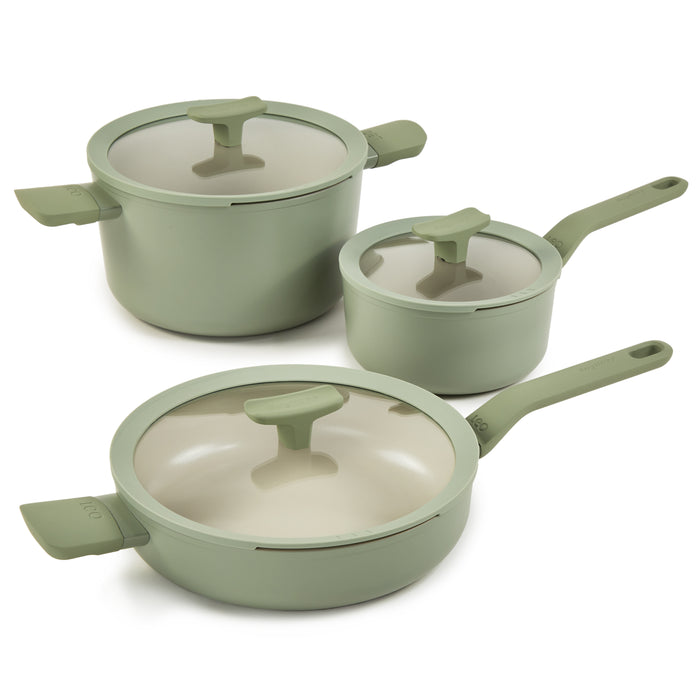 Image 1 of Shopberghoff Balance 6Pc Non-stick Ceramic Cookware Set With Glass Lid, Recycled Aluminum, Sage