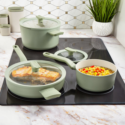 Image 2 of Shopberghoff Balance 6Pc Non-stick Ceramic Cookware Set With Glass Lid, Recycled Aluminum, Sage