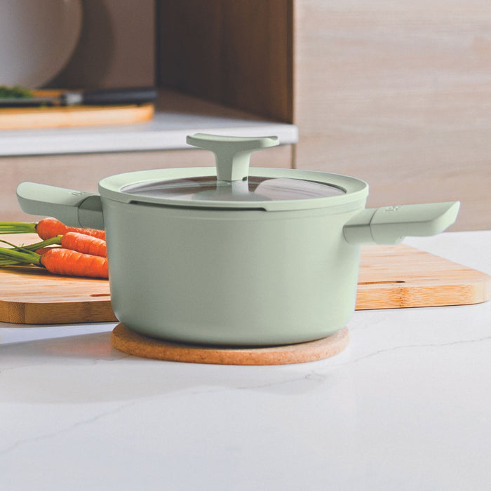 Image 8 of Shopberghoff Balance 6Pc Non-stick Ceramic Cookware Set With Glass Lid, Recycled Aluminum, Sage